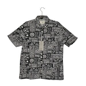 Folk Machu Short Sleeved Button Up Linen Blend Medium Shirt Black White New NWT